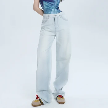 Vintage világoskék farmer női nyári divat Y2k laza széles szárú egyenes farmer nadrág 2023 koreai stílusú magas derekú farmer