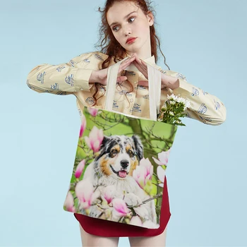 Ausztrál juhászkutya mindkét oldalon divat bevásárló válltáskák nőknek Összecsukható alkalmi kisállat kutya állat Lady Tote utazási kézitáska