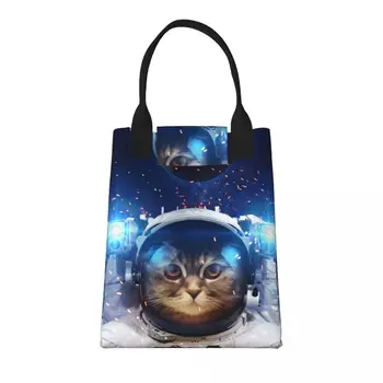 Papír uzsonnás doboz táskája Gyönyörű macska a világűrben Frissen tartó horoghurok uzsonnás doboz táska Hőszigetelő uzsonnás táska