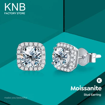 KNB 1CT tanúsítvánnyal rendelkező Moissanite gyémánt szokatlan szögletes Halo korong fülbevaló nőknek 925 sterling ezüst divatos finom ékszer