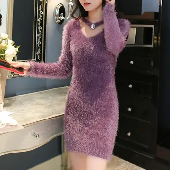 Utánzatú nyérc kötött pulóver női felsőruházat Új őszi téli pulóver női koreai laza közepes hosszú fenekű ruha