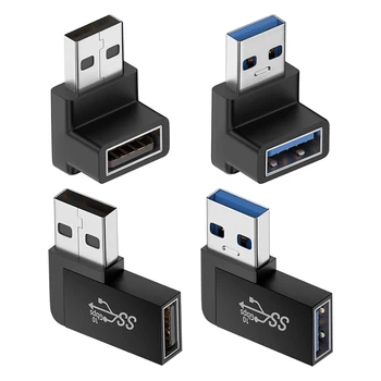4 csomag USB 3.0 adapter függőleges fel és le szög, vízszintes bal és jobb szög USB apa - anya hosszabbító csatlakozó tartós