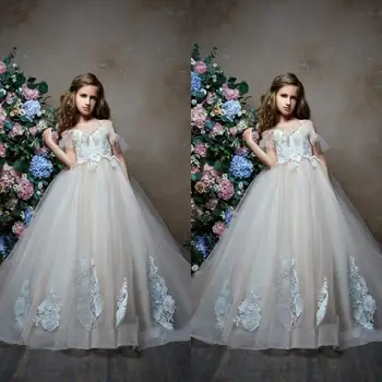 Fehér virágos lány ruhák esküvőre rátétek Csipke tüll Junior hercegnő gyerekverseny esti parti Elsőáldozási báli ruha