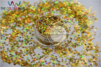 LM-2 Méret 3 mm-es lézer holografikus Arany színű Csillogó paillette Csillagok alakú spangles körömművészethez és barkácskellékekhez1csomag=50g
