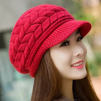Női kalapok téli meleg kötött kalap nyúlhaj kétrétegű plusz bársony sapka Visor sapkák nőknek alkalmi svájcisapka 데님모자