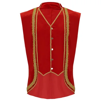 Férfi reneszánsz cosplay Középkori jelmezek Piros V nyak gomb Bársony mellény arany díszítésű mellény frakk Halloween ruházat