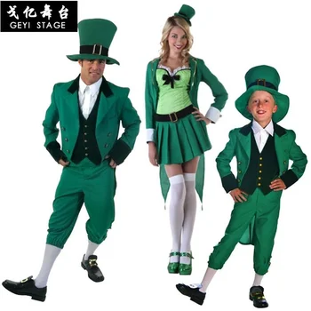 Felnőtt ír család csoport törpe jelmez gyerekek Szent Patrik napi manó ruha Fancy ruha kalap Felső nadrág öltöny fiú Gyerek lányok
