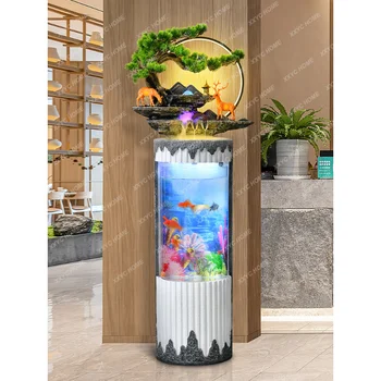 Nappali Új ökológiai akrilüveg haltartály otthoni TV szekrény bejárat függőleges hengeres akvárium tartály akvárium dekoráció