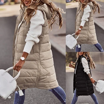 2023 Nők Oversize Parkas téli meleg pamut párnázott puffermellények Hosszú mellények Őszi kapucnis kabátok Pehely kabát kabát 5XL