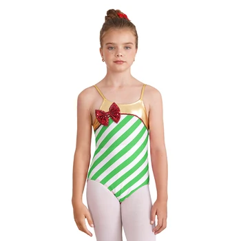 Toddler Girls Műkorcsolya jelmez Balett Dance Leotard Dancewear Flitteres csíkos karácsonyi manó Mikulás cosplay party ruha