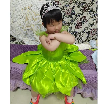 Zöld tündér jelmez hercegnő díszes ruha szárnyas Halloween cosplay ruházat (szárnyassal) lány zöld szárnyas ruha