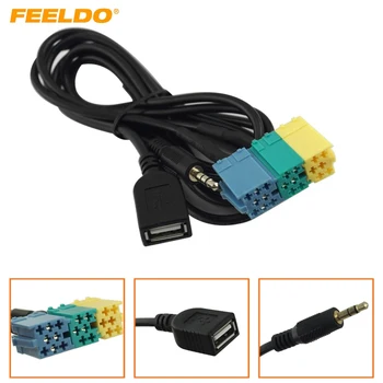 FEELDO 5Pcs 2 in1 3.5MM + USB csatlakozó Audio adapter kábel Kia aux kábel CD lejátszó MP3 a Hyundai Kia Sportage számára