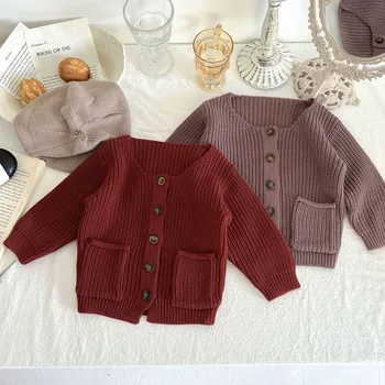 Toddler Baby Girls Kötés Cardigan egyszínű üreges kardigán pulóver Európai amerikai stílusú őszi tavaszi kislány kabát