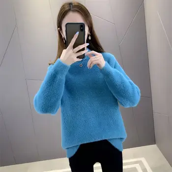 Őszi téli divat Új női pulóver Koreai pulóver Egyszínű Mink Bársony Kasmír laza Vastagítás Q675