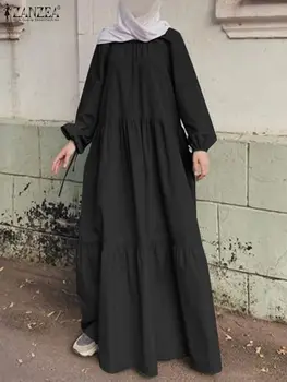 Muszlim divatruha női tömör köntös Őszi hosszú ujjú party Vestidos ZANZEA Törökország Abaya Dubai hosszú sundress iszlám ruházat