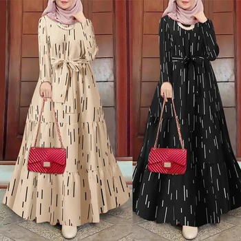 Dubai Közel-Kelet Muszlim ruha nőknek Abaya bő csíkos hosszú ujjú köntös Törökország iszlám etnikai viselet Szaúd-Arábia Hölgy Kaftan