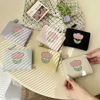 Könnyű érme pénztárca Új PU bőr tulipánnyomtató kártyatáska vízálló mini pénztárca - nők