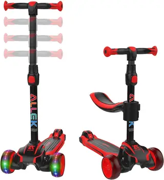 Kids Kick Scooter D01, Anti Skid 3 Wheel Light Up toló robogó állítható magassággal és levehető üléssel fiúk lányoknak 3-12 éves korig 
