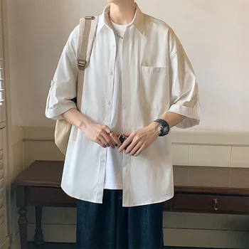 tavaszi/nyári férfi ing Japán egyszínű ing rövid ujjú férfi nyári félujjú felső lélegző alkalmi ing