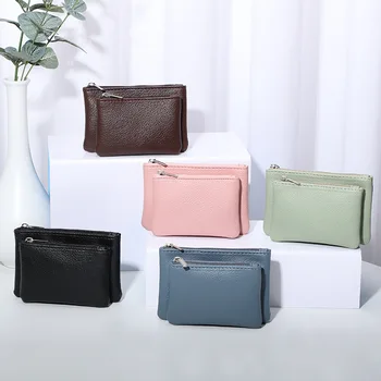Wallet Woman 2023 Új egyszínű egyszerű hordozható dupla levehető érme pénztárca kártya kulcstároló táska