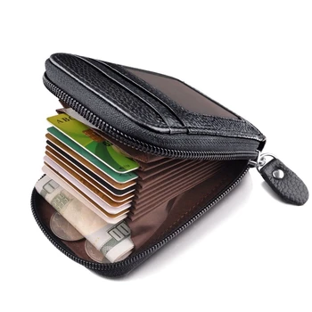 Férfi pénztárca táska bőr hitelkártya tartó RFID blokkoló cipzáras zsebtáskák
