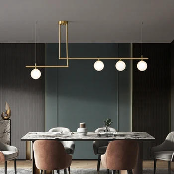 Réz Luxus LED csillár Modern Nordic Dining Room Island Hosszú világítás Függő lámpatestek Étterem Bár Kávé lámpatestek G9