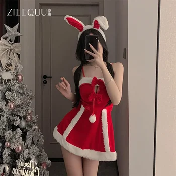 Ziqi Christmas Bunny Girl plüss üreges szexi fehérnemű bársony cosplay egyenruha szett 6109