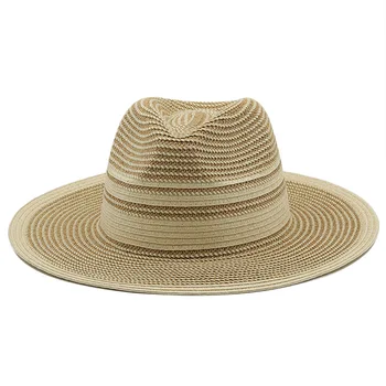 Új Panama Classic csíkos szalmakalap Nyári női Férfi széles karimájú Fashion Beach Sun sapkák UV védelem Fedora kalap