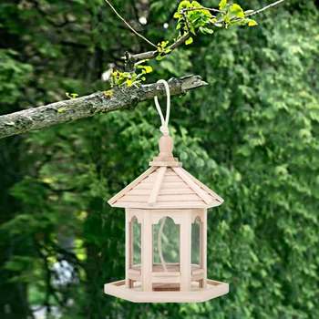 1Pcs Madáretető Fa kerti dekoráció Vadon élő madarak takarmányadagolója Fa madárház tetővel Kezdőlap Kert udvari dekoráció