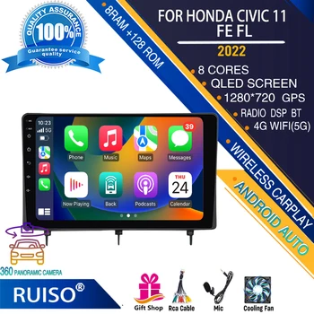 RUISO Android érintőképernyős autós dvd lejátszó Honda Civic 11 FE FL 2022 autórádió sztereó navigációs monitor 4G GPS Wifi