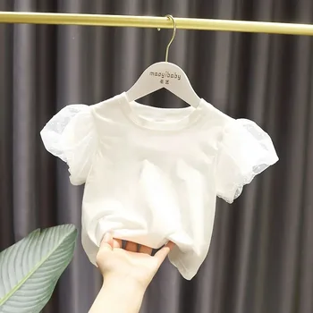 Baby Girls rövid ujjú ing 2023 Új lányok nyári ruházata Gyermek Top koreai verzió Girls puffos ujjú pamut póló