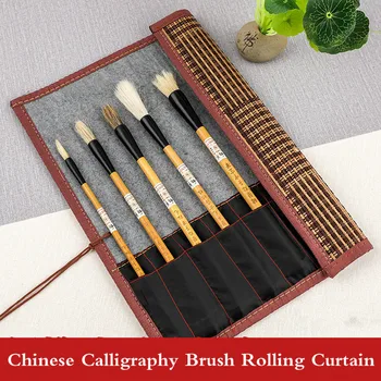 Íróecset ceruza táskák Kínai festés Íróecset függöny akvarell ecset toll Bambusz hordozható festőecset ceruza tok