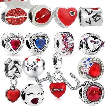 Red sorozat ékszerek édes üveg Diy gyöngyös eredeti Pandora karkötő lány szerelem ábécé kiegészítők ajándék