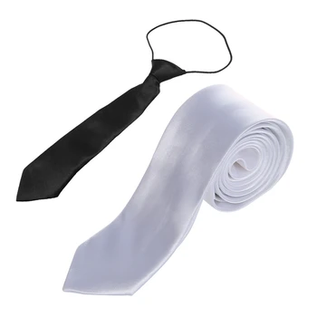2DBS Unisex alkalmi nyakkendő Skinny Slim keskeny nyakkendő, egyszínű fehér és egyszínű fekete