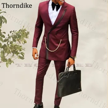 Thorndike őszi férfiak csúcsos hajtókás öltönyei esküvői partihoz Vőlegény viselet szmokingok egyedi készítésű alkalmi férfi üzleti Bluzers szettek 2020