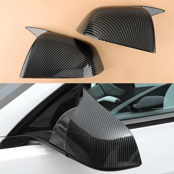 2Pcs fekete autó bal jobb hátsó nézet oldalsó ajtó tükörfedél burkolat burkolat szénszálas textúra dekoráció illeszkedik a Tesla Model Y 2020 2021