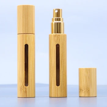 5 / 10ml bambuszfa üres illóolaj palack újratölthető parfümös üveg porlasztó spray kozmetikai tartály újratölthető palack Új