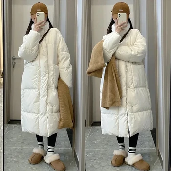 2023 Téli nők Pamutkabátok Vastag hosszú parkas párnázott kabátok Túlméretezett állvány gallér Laza szélálló hókabát Női