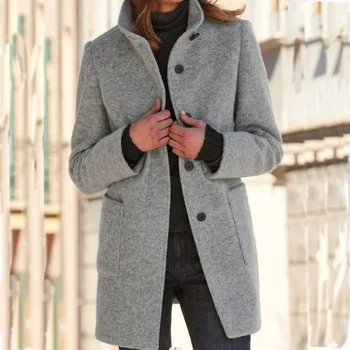 Nők koreai elegáns rovátkolt galléros egyenes kabátok Őszi téli vintage egymellű felsők 2022 Új dupla zsebek meleg kabátok