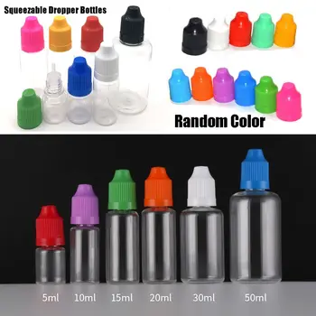 Színes kupak PET műanyag kozmetikai tartály Préselhető cseppentő palackok Mintapalackok Szemcseppentő újratölthető palackok