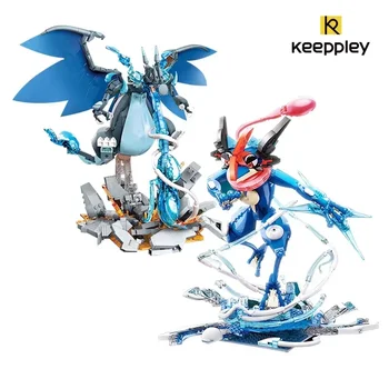 Keeppley Pokemon harci építőelem Super Spitfire sárkány és Kaga nindzsa béka összeszerelés játékmodell gyermek ajándék dekoráció