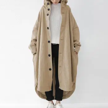 Kényelmes szövetkabát Kapucnis női kabát Stílusos téli árokkabát nőknek Kapucnis szabálytalan szegély Boka hossza kültéri