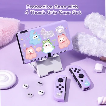 Aranyos szellemekSwitch védőtok csomag 4db markolatsapkával Nintendo Switch OLED-hez, Switch NS borítóhoz, Switch játéktartozékhoz