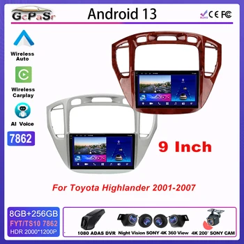 9 hüvelykes Carplay Android a TOYOTA HIGHLANDER 2001-2007 számára Beépített hangszóró Mikrofon Érintőképernyő 5G DVD Wifi Bluetooth kijelző