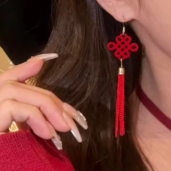 Kínai stílusú kínai csomó Lucky Lantern Dangle fülbevaló nőknek Luxus esküvői fülbevaló Újévi ünnepi fülbevaló ékszerek