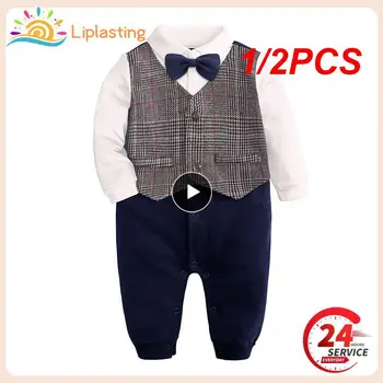 1/2PCS Divat Újszülött kisfiúk Gentleman formális öltöny Romper hosszú ujjú jumpsuit csokornyakkendő Tuxedo ruha ruhák 0-24M Bebes