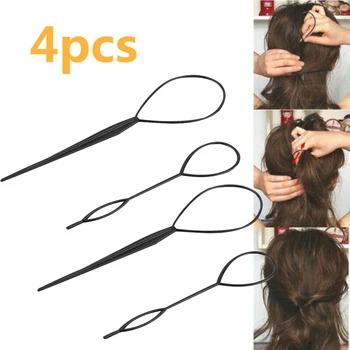4db/1set Fekete farok hajfonat műanyag hajlítható scrunchies lófarok készítő hajhúzó hajformázó eszközök Lányok haj kiegészítők