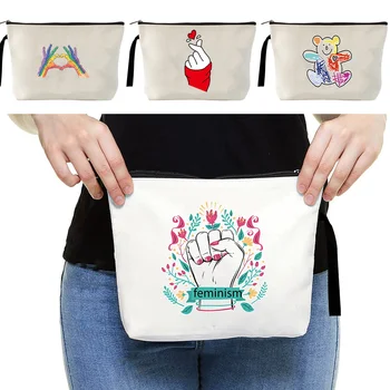 Kis kozmetikai sminktáska vászon színes nyomtatású rendszerező táskák nőknek Rúzs sminktok GyermekekKis pénztárca érme tasak tok