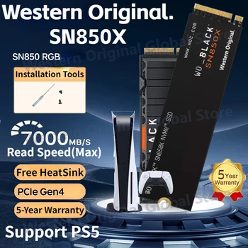 WO FEKETE SN850X 1 TB 2 TB 4 TB NVMe belső gamer SSD félvezető-alapú meghajtó hűtőbordával Playstation 5 Gen4 PCIe M.2 2280 készülékkel működik