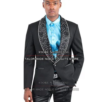 Luxus gyémánt gyöngyök esküvői öltöny 1 részes férfi öltöny Slim Fit Business vőlegény Tuxedo Prom Blazer Terno Masculino Completo 2024